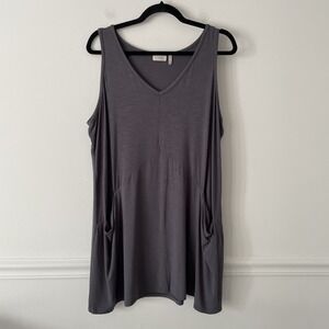 LOGO Lori Goldstein Gray Tunic Tank 1X Stretch Knit Layer Boho Artsy Pockets